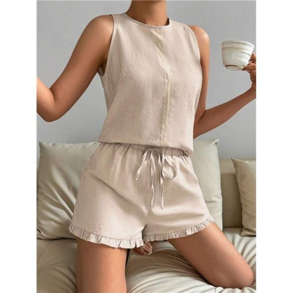 Lace Detail Round Neck Tank and Shorts Set - Picture 3 of 16